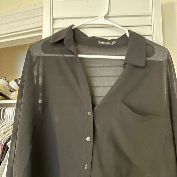 Nastygal Sheer Cropped Button Up - Picture 2 of 2